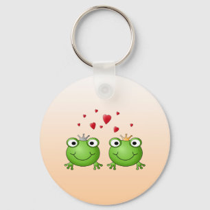 Frog Prince and Frog Princess, with hearts. Key Ring