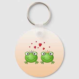 Frog Prince and Frog Princess, with hearts. Key Ring