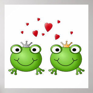 Frog Prince and Frog Princess, with hearts. Poster