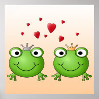 Frog Prince and Frog Princess, with hearts.