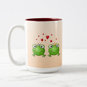 Frog Prince and Frog Princess, with hearts. Two-Tone Coffee Mug