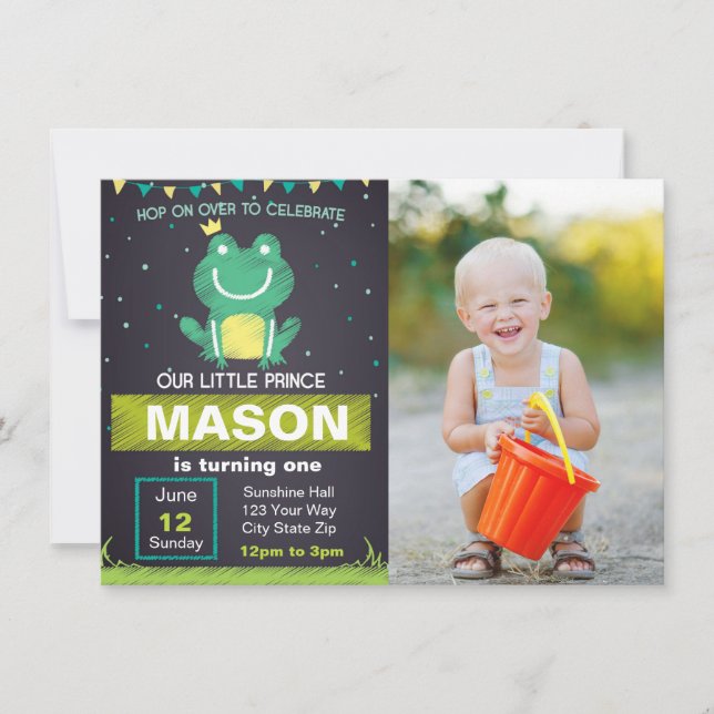 Frog Prince Birthday Invitation with picture (Front)