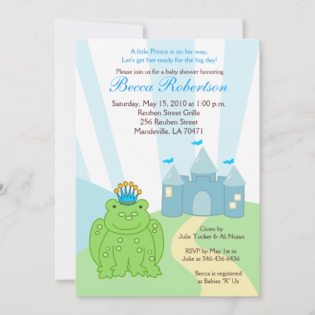 Frog PRINCE Castle Baby Shower 5x7 Invitation (Front)