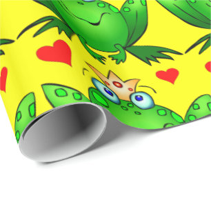 Frog Prince Cute Cartoon Frog Cheerful Yellow Wrapping Paper