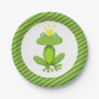 Frog Prince Fairy Tale Green Stripe Cute Funny Paper Plate
