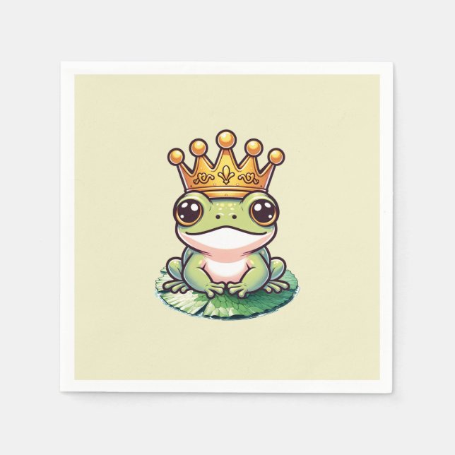 Frog Prince in Gold Crown Baby Shower Birthday Napkin (Front)