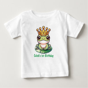Frog Prince in Gold Crown Fairytale 1st Birthday Baby T-Shirt