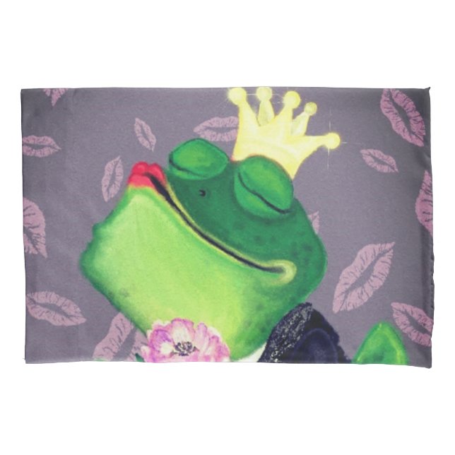 Frog Prince - Kiss - Funny - Painting  Pillowcase (Front)