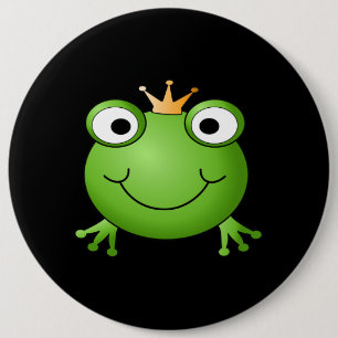 Frog Prince. Smiling Frog with a Crown. 6 Cm Round Badge