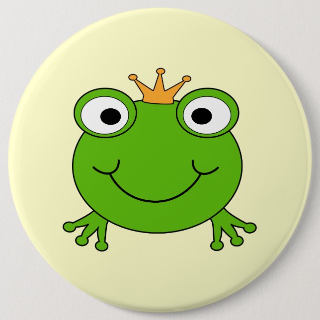 Frog Prince. Smiling Frog with a Crown. 6 Cm Round Badge (Front)
