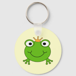 Frog Prince. Smiling Frog with a Crown. Key Ring