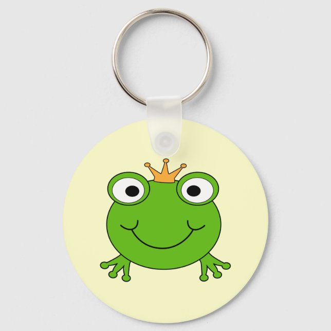 Frog Prince. Smiling Frog with a Crown. Key Ring (Front)