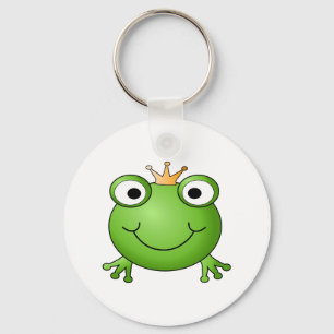 Frog Prince. Smiling Frog with a Crown. Key Ring