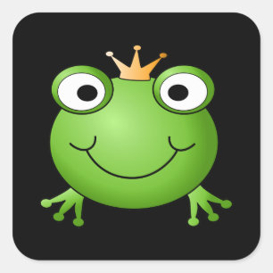 Frog Prince. Smiling Frog with a Crown. Square Sticker