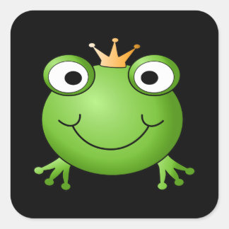 Frog Prince. Smiling Frog with a Crown. Square Sticker