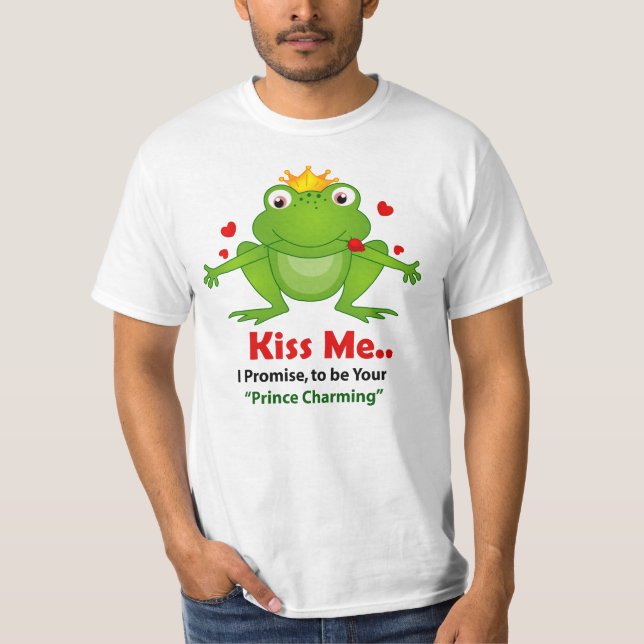 frog prince with kiss me text men s t shirt (Front)