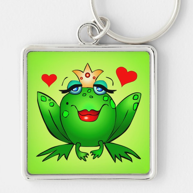 Frog Princess Crown and Hearts Green Key Ring (Front)