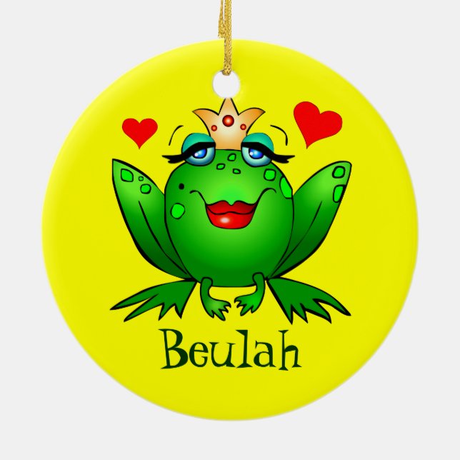 Frog Princess Prince Cartoon Frogs Name Ornament (Back)