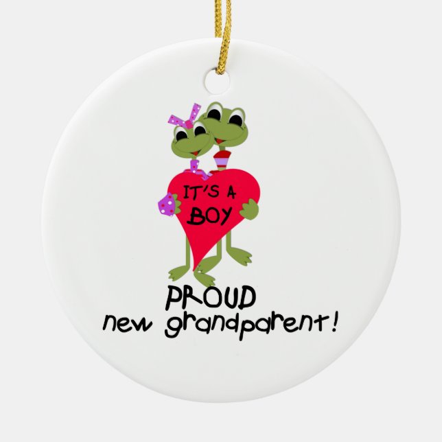 Frog Proud Grandparent of Boy Gifts Ceramic Tree Decoration (Front)