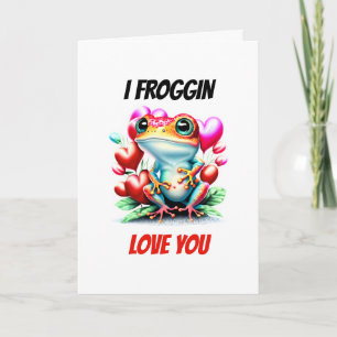 Frog puns   Froggin love you cute green frog pun Holiday Card