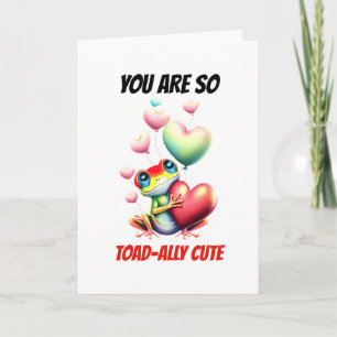Frog puns   Toadally cute green frog Valentine pun Holiday Card