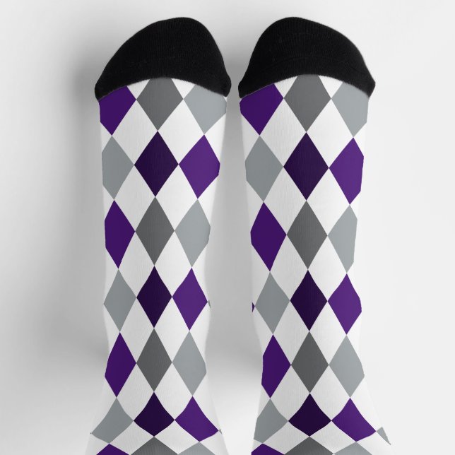 Frog Purple & Silver Grey Argyle Pattern Socks (Top)