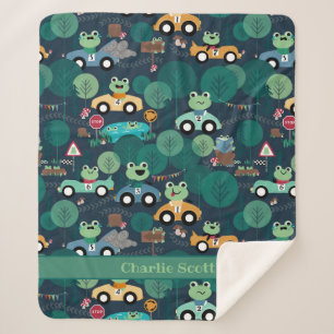 Frog Race Car Drivers Kids Personalised Sherpa Blanket