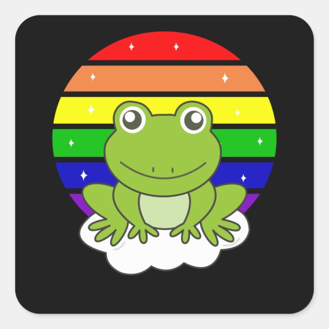 Frog Rainbow Glitter Kawaii Frogs Square Sticker (Front)