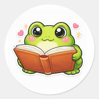 Frog Reading A Book Classic Round Sticker