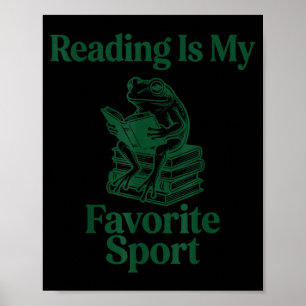 Frog reading book fun men women kids reading poster