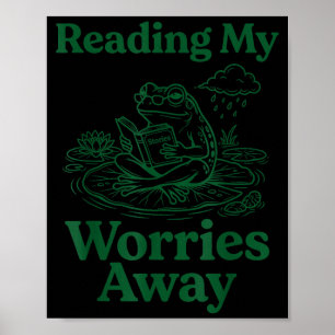 Frog reading book lover - men women - reading poster