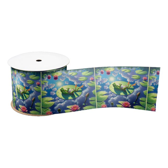 Frog Relaxing On a Lily Pad Satin Ribbon (Spool)