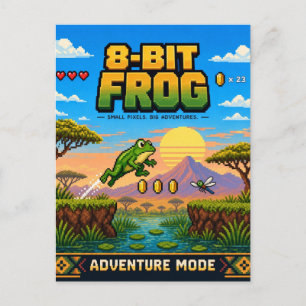Frog, Retro 8-Bit Pixel Art Postcard