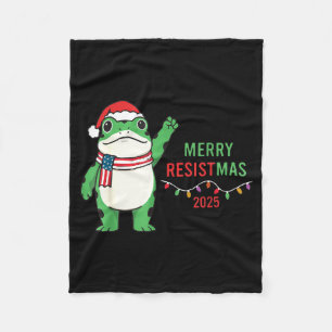 Frog Retro Merry Resistmas Funny Litical Christmas Fleece Blanket