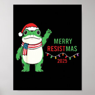 Frog Retro Merry Resistmas Funny Litical Christmas Poster