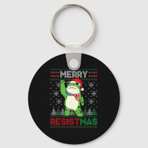 Frog Retro Merry Resistmas Funny Litical Ugly Chri Key Ring