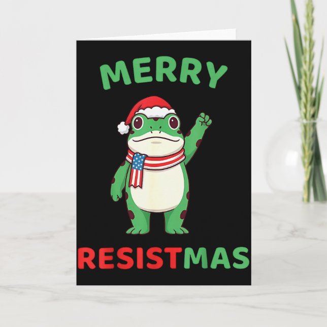Frog Retro Merry Resistmas Funny Political Christm Card (Front)