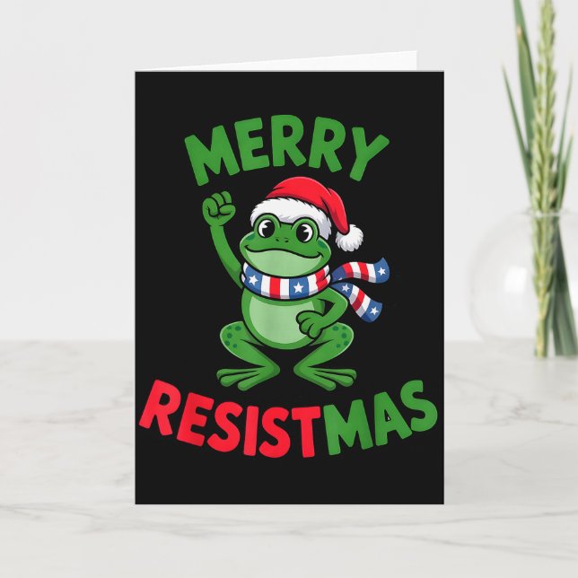 Frog Retro Merry Resistmas Funny Political Christm Card (Front)