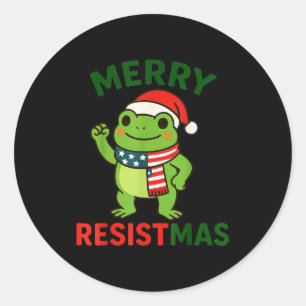 Frog Retro Merry Resistmas Funny Political Christm Classic Round Sticker