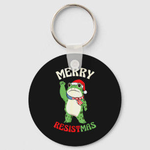 Frog Retro Merry Resistmas Funny Political Christm Key Ring