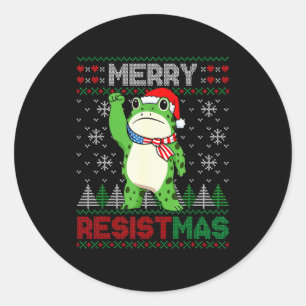 Frog Retro Merry Resistmas Funny Political Ugly Ch Classic Round Sticker