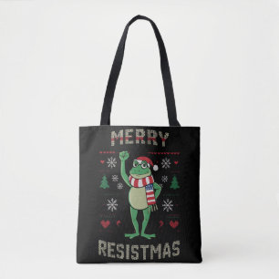 Frog Retro Merry Resistmas Funny Political Ugly Tote Bag
