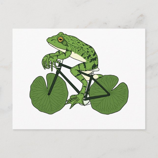 Frog Riding Bike With Lily Pad Wheels Postcard (Front)