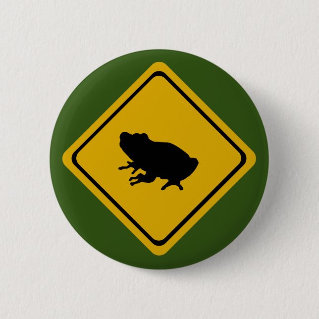 frog road sign 6 cm round badge (Front)