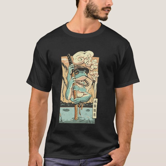 Frog Samurai in Zen Garden Setting T-Shirt (Front)