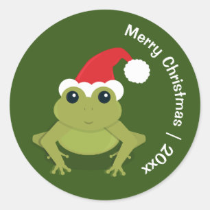 Frog Santa Merry Christmas Classic Round Sticker