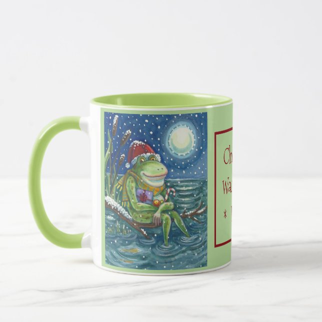 FROG SANTA ON LOG, HOLIDAY ANIMAL CHRISTMAS MUG (Left)