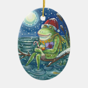 FROG SANTA ON LOG HOLIDAY CHRISTMAS ORNAMENT Verse