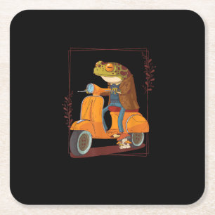 Frog Scooter Mushroom Goblincore Academia Square Paper Coaster
