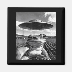 Frog selfie with ufo funny frog frog meme  magnet